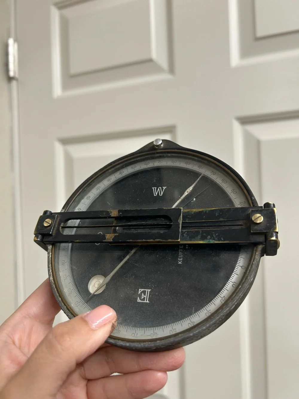 Vintage Black Brass Handheld Compass with carrying case Collectible decor
